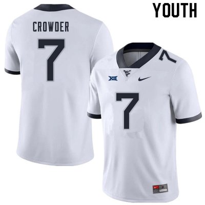 Youth West Virginia Mountaineers NCAA #7 Will Crowder White Authentic Nike Stitched College Football Jersey GA15L11QW